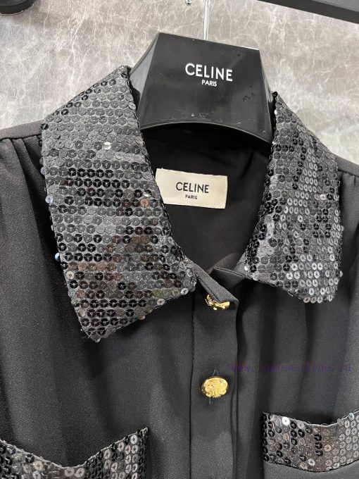 ZL60222 Celine 25Ss Early Spring New Bead Collar Dress | Produced Handmade Bead Sewing Wrinkle j3g50i4g - Image 6