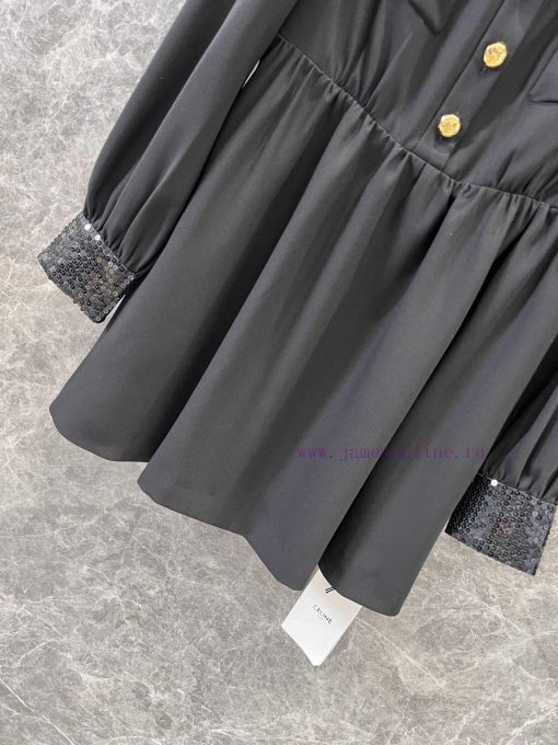 ZL60222 Celine 25Ss Early Spring New Bead Collar Dress | Produced Handmade Bead Sewing Wrinkle j3g50i4g - Image 7