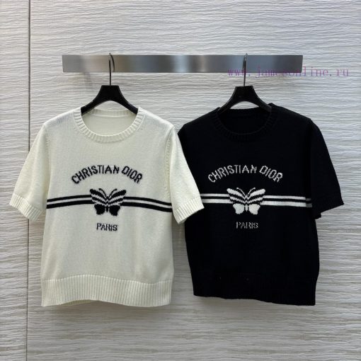 CT75513 Dior 25 Early Spring Butterfly Letter Short Sleeved Sweater Is A Super Age Reducing Sty qtmuyky5 - Image 2