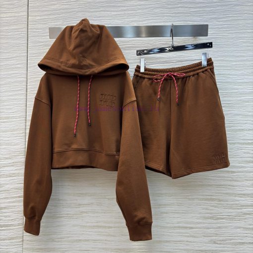 CT75516 Miu Miu 25 Early Spring New Item Letter Patch Embroidered Hooded Sweatshirt Casual Set x828uwgi