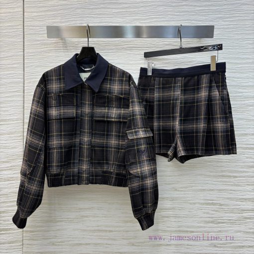 CT75517 Fendi 25 Early Spring Plaid Wool Pilot Jacket Flap Pocket Short+wool Plaid Shorts Set C prvh55h9 - Image 2