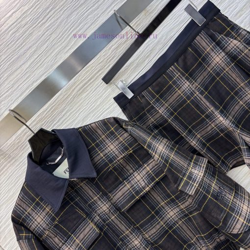 CT75517 Fendi 25 Early Spring Plaid Wool Pilot Jacket Flap Pocket Short+wool Plaid Shorts Set C prvh55h9 - Image 6