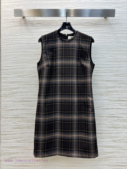 CL75518 Fendi 25 Early Spring Plaid Sleeveless Dress With Simple And Atmospheric Design Instant com31jij - Image 2