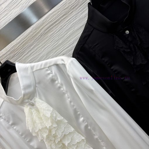 CC75519 Chanel 25 Early Spring New Collection Lace Lace Splicing Silk Shirt Super Fairy Style S 90sa1yw0 - Image 5