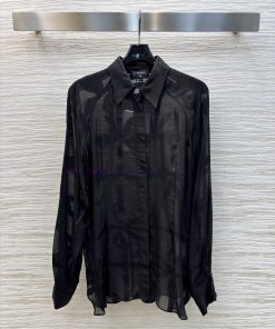 CC75520 Chanel 25 Spring/Summer New Product Butterfly Knot Waffle Jacquard Silk Black Shirt Ele p27e9pit