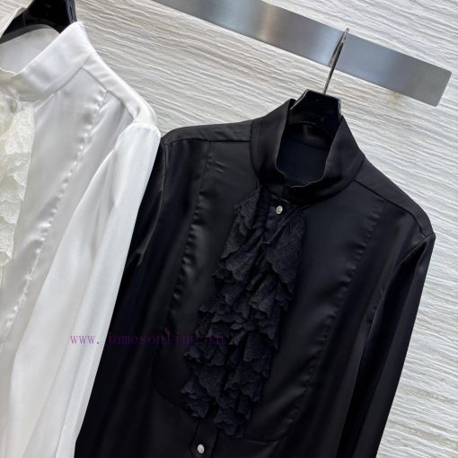 CC75519 Chanel 25 Early Spring New Collection Lace Lace Splicing Silk Shirt Super Fairy Style S 90sa1yw0 - Image 6