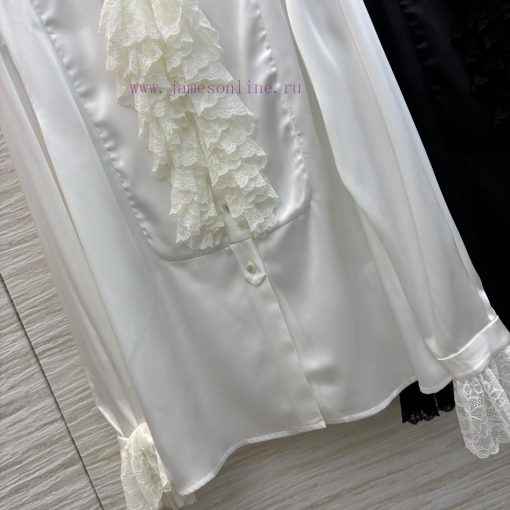 CC75519 Chanel 25 Early Spring New Collection Lace Lace Splicing Silk Shirt Super Fairy Style S 90sa1yw0 - Image 7