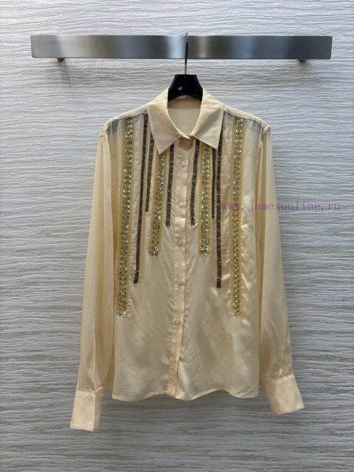 CC75521 Niche Design 25 Spring And Summer Goose Egg Yellow Handmade Bead Shirt Custom Fabric Co 8v7gncu5