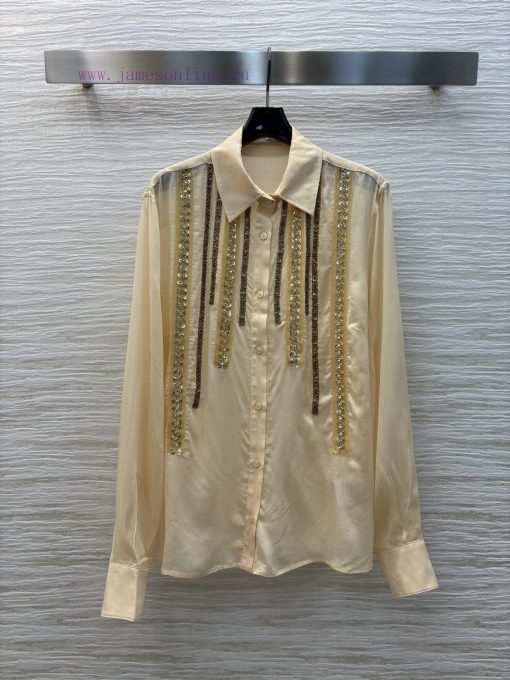 CC75521 Niche Design 25 Spring And Summer Goose Egg Yellow Handmade Bead Shirt Custom Fabric Co 8v7gncu5 - Image 2