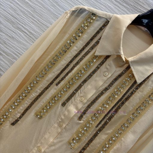 CC75521 Niche Design 25 Spring And Summer Goose Egg Yellow Handmade Bead Shirt Custom Fabric Co 8v7gncu5 - Image 4