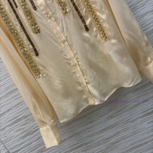 CC75521 Niche Design 25 Spring And Summer Goose Egg Yellow Handmade Bead Shirt Custom Fabric Co 8v7gncu5 - Image 7