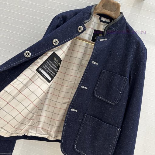 Highly Recommended BW75529 Loro Piana's New Product Is A Vintage Style Stand Up Collar Denim Ja aishgsis - Image 8