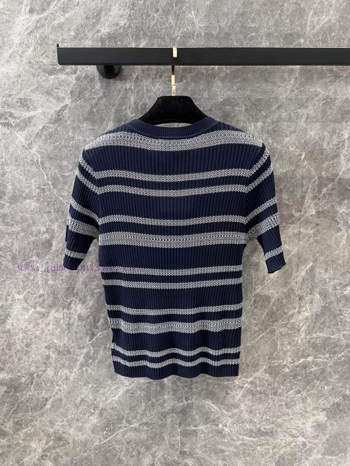 ZT60226 Chanel 25Ss Spring/Summer New Color Contrast Stripe Knitted Short Sleeve Top | Produced r2x3pbfq - Image 3