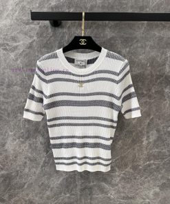 ZT60226 Chanel 25Ss Spring/Summer New Color Contrast Stripe Knitted Short Sleeve Top | Produced adsof66b