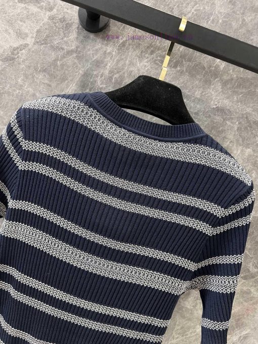 ZT60226 Chanel 25Ss Spring/Summer New Color Contrast Stripe Knitted Short Sleeve Top | Produced r2x3pbfq - Image 5