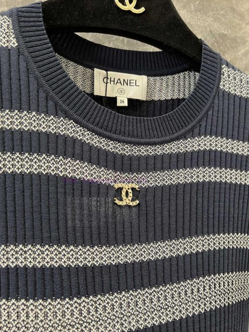 ZT60226 Chanel 25Ss Spring/Summer New Color Contrast Stripe Knitted Short Sleeve Top | Produced r2x3pbfq - Image 6
