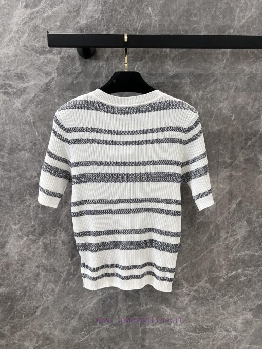 ZT60226 Chanel 25Ss Spring/Summer New Color Contrast Stripe Knitted Short Sleeve Top | Produced adsof66b - Image 3