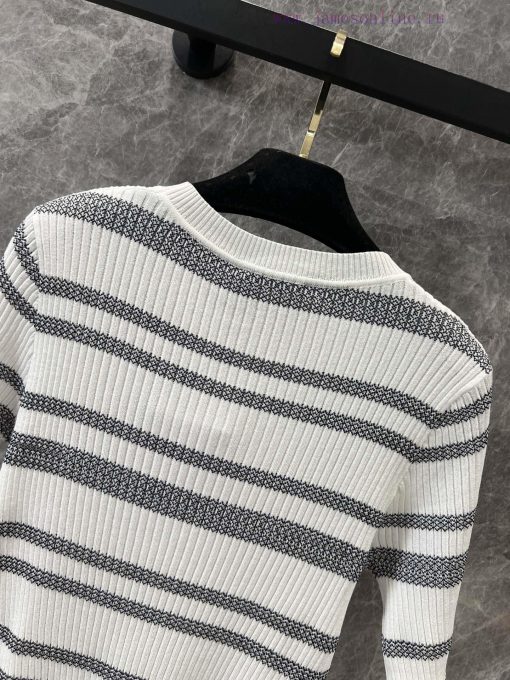 ZT60226 Chanel 25Ss Spring/Summer New Color Contrast Stripe Knitted Short Sleeve Top | Produced adsof66b - Image 5