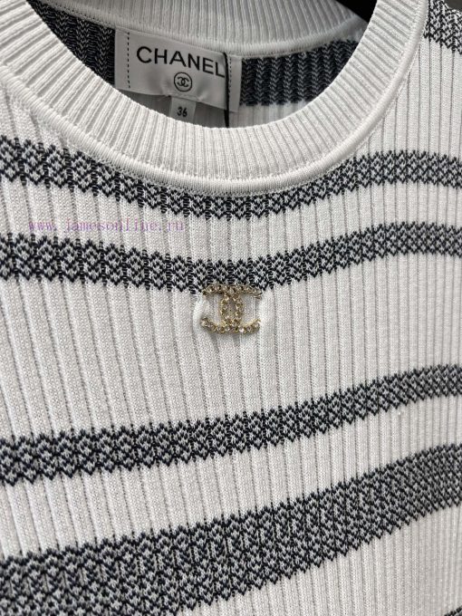 ZT60226 Chanel 25Ss Spring/Summer New Color Contrast Stripe Knitted Short Sleeve Top | Produced adsof66b - Image 6