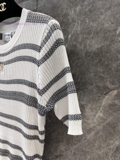 ZT60226 Chanel 25Ss Spring/Summer New Color Contrast Stripe Knitted Short Sleeve Top | Produced adsof66b - Image 7