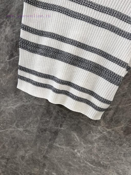 ZT60226 Chanel 25Ss Spring/Summer New Color Contrast Stripe Knitted Short Sleeve Top | Produced adsof66b - Image 8
