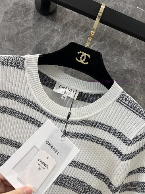 ZT60226 Chanel 25Ss Spring/Summer New Color Contrast Stripe Knitted Short Sleeve Top | Produced adsof66b - Image 9