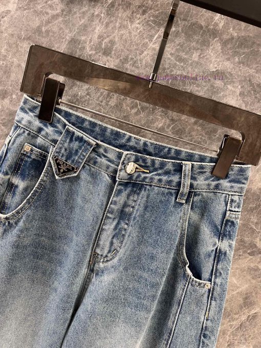 ZK60236 Prada 25Ss Early Spring New Triangle Gradually Changing Embroidery Denim Pants | The Pr 9bvetlp2 - Image 4
