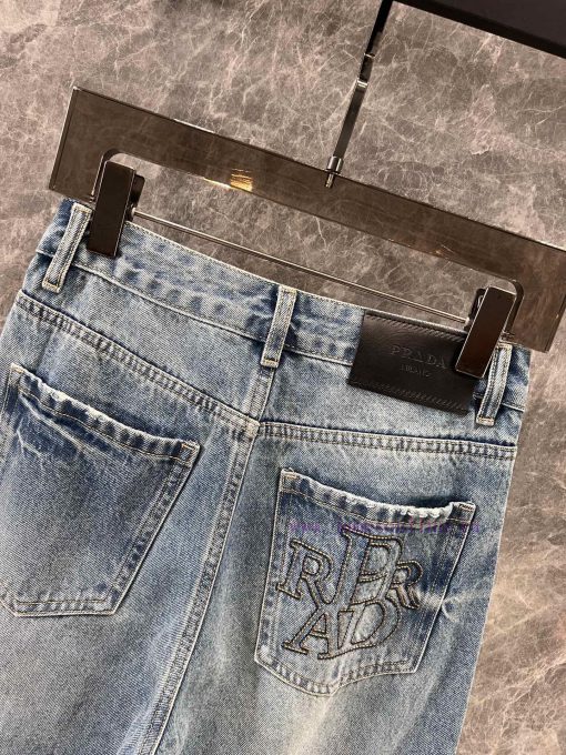ZK60236 Prada 25Ss Early Spring New Triangle Gradually Changing Embroidery Denim Pants | The Pr 9bvetlp2 - Image 5