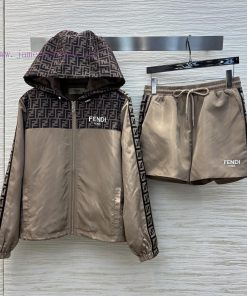 CT75538 Fendi 25 Early Spring New Collection Contrasting Double F Printed Casual Suit Hooded Ja plzihnj4
