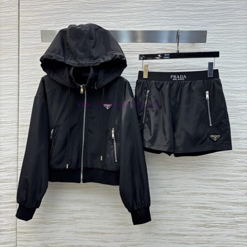 CT75539 Prada 25 Spring/Summer New Collection Hooded Zipper Hoodie Jacket+High Waist A-line Sho 3ahlgoep - Image 2