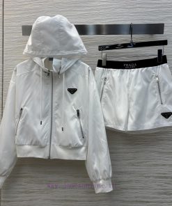 CT75539 Prada 25 Spring/Summer New Collection Hooded Zipper Hoodie Jacket+High Waist A-line Sho m2eog7h1