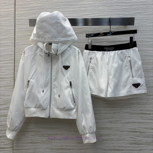 CT75539 Prada 25 Spring/Summer New Collection Hooded Zipper Hoodie Jacket+High Waist A-line Sho m2eog7h1