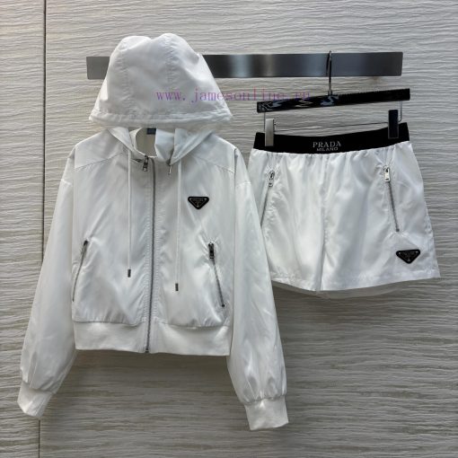 CT75539 Prada 25 Spring/Summer New Collection Hooded Zipper Hoodie Jacket+High Waist A-line Sho m2eog7h1 - Image 2