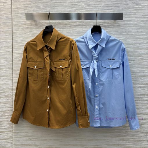 CC75555 Miu Miu 25 Early Spring New Item Classic Double Pocket Shirt Tie Decoration Simple Basi g7vtgi4f