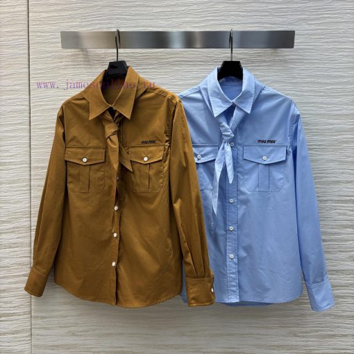 CC75555 Miu Miu 25 Early Spring New Item Classic Double Pocket Shirt Tie Decoration Simple Basi g7vtgi4f - Image 2
