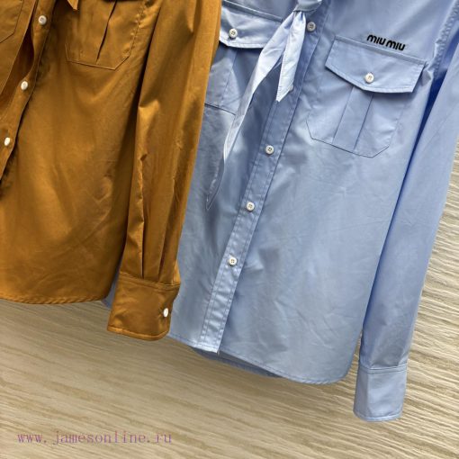 CC75555 Miu Miu 25 Early Spring New Item Classic Double Pocket Shirt Tie Decoration Simple Basi g7vtgi4f - Image 7