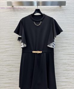 CL75565 Louis Vuitton 25 Early Spring New Collection Ruffled Short Sleeved Dress With Lace Desi tcc123et