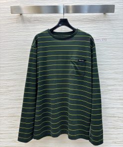 CT75569 Miu Miu 25 Early Spring New Item Green Striped Long Sleeved T-shirt Is A Must-have For tafg4nzc