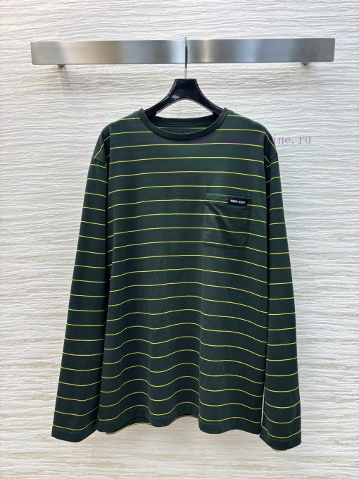 CT75569 Miu Miu 25 Early Spring New Item Green Striped Long Sleeved T-shirt Is A Must-have For tafg4nzc