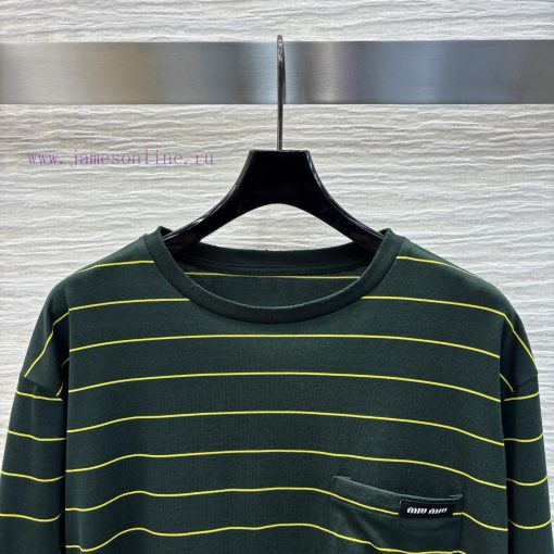 CT75569 Miu Miu 25 Early Spring New Item Green Striped Long Sleeved T-shirt Is A Must-have For tafg4nzc - Image 3