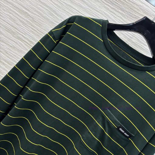CT75569 Miu Miu 25 Early Spring New Item Green Striped Long Sleeved T-shirt Is A Must-have For tafg4nzc - Image 4