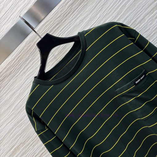 CT75569 Miu Miu 25 Early Spring New Item Green Striped Long Sleeved T-shirt Is A Must-have For tafg4nzc - Image 7
