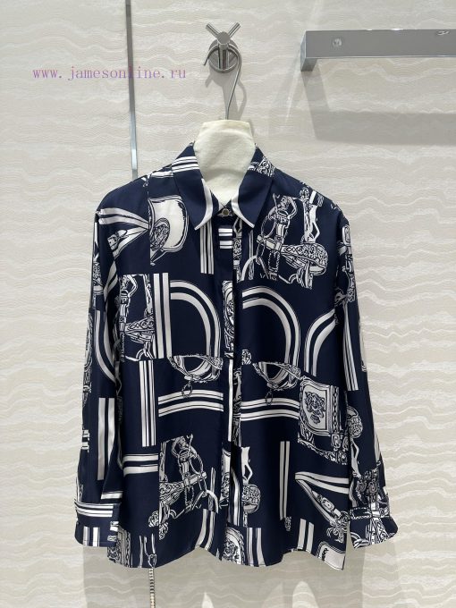 ️ AC70285 Chain Printed Silk Shirt Fully Positioned 100% Silk Twill Texture Superb Temperament d6foc6c8