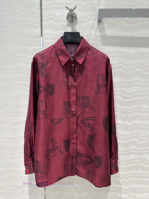 ️ AC70853 H Bordeaux Red Chain ️ Rope Printed Silk Shirt With 100% Silk Twill Texture Superb Te 8cxjllmh
