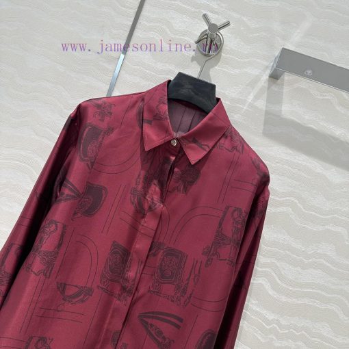 ️ AC70853 H Bordeaux Red Chain ️ Rope Printed Silk Shirt With 100% Silk Twill Texture Superb Te 8cxjllmh - Image 3
