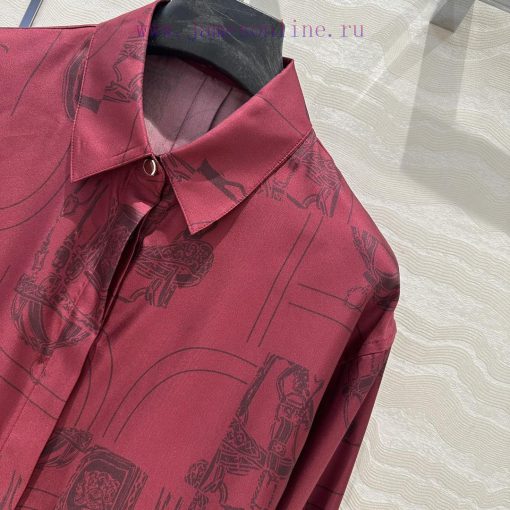 ️ AC70853 H Bordeaux Red Chain ️ Rope Printed Silk Shirt With 100% Silk Twill Texture Superb Te 8cxjllmh - Image 4