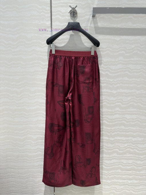 AK70852 H Bordeaux Red Chain Rope Printed Silk Straight Leg Wide Leg Pants 100% Silk Twill Text da8xkl24 - Image 9