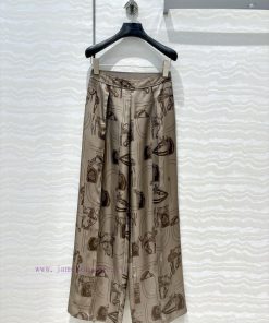 AK69819 H Ebony Colored Chain Rope Printed Silk Straight Leg Wide Leg Pants With 100% Silk Twil 43p5hpoq