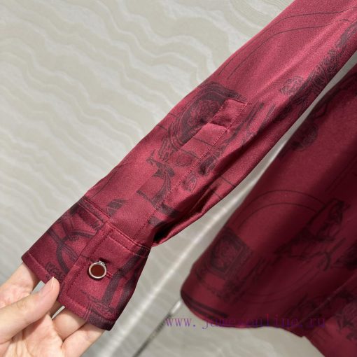️ AC70853 H Bordeaux Red Chain ️ Rope Printed Silk Shirt With 100% Silk Twill Texture Superb Te 8cxjllmh - Image 8