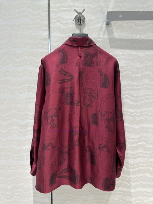 ️ AC70853 H Bordeaux Red Chain ️ Rope Printed Silk Shirt With 100% Silk Twill Texture Superb Te 8cxjllmh - Image 10